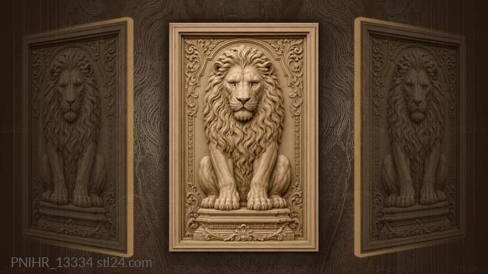 Stepped base under a seated lion 3d STL model