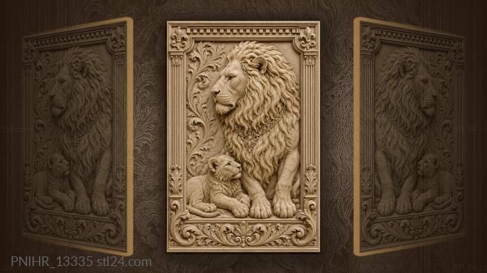 Lion cub nestling against his collared father 3d STL model