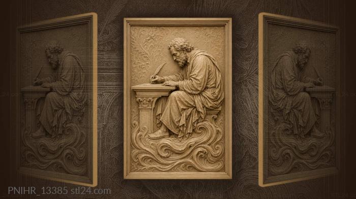 John the Evangelist writing above stormy waves 3d STL model