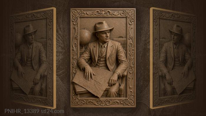 Indiana Jones studies a map at the desk 3d STL model