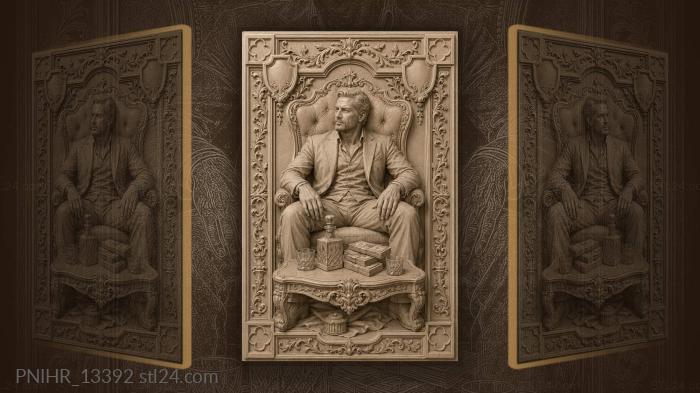 Jay Gatsby relaxes in a chair with cash 3d STL model