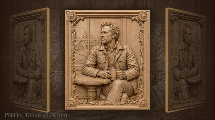 Clint Eastwood drinks coffee by a window view 3d STL model