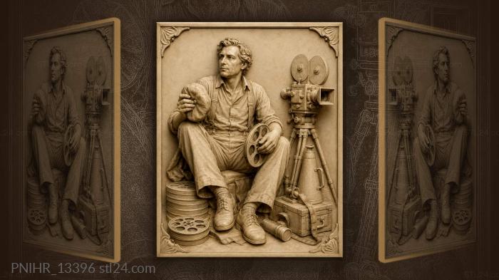 Sergei Eisenstein with a camera and film reels 3d STL model