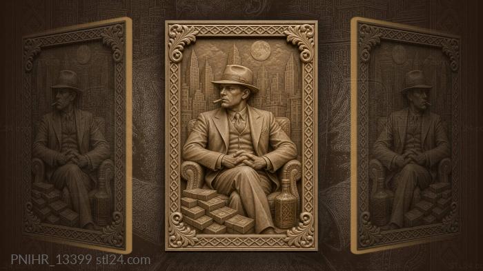 Al Capone with a cigar against night city 3d STL model