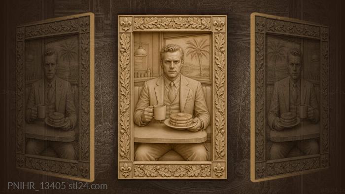 Dale Cooper eats pancakes with coffee at diner 3d STL model