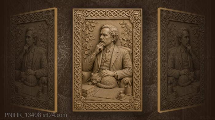 Mark Twain pets a cat at his writing desk 3d STL model