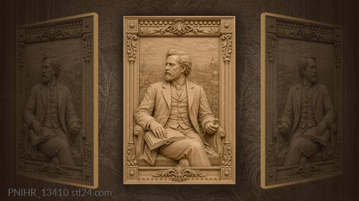 Karl Marx holds a pocket watch over a book 3d STL model
