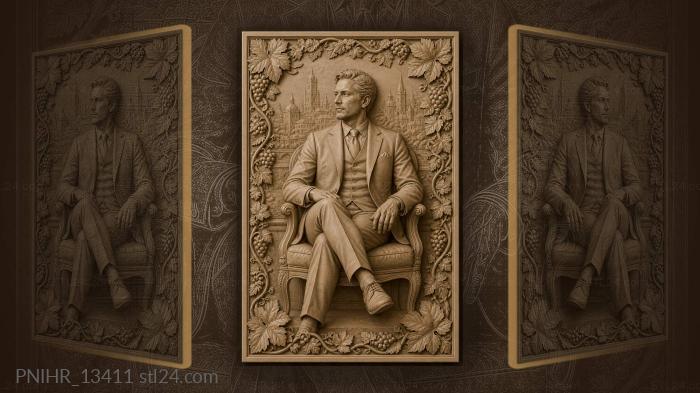 Baron Rothschild sits in a chair amid grapevines 3d STL model