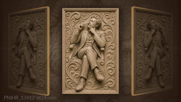 Sigmund Freud thoughtfully holds a smoking pipe · Mark Twain 3d STL model