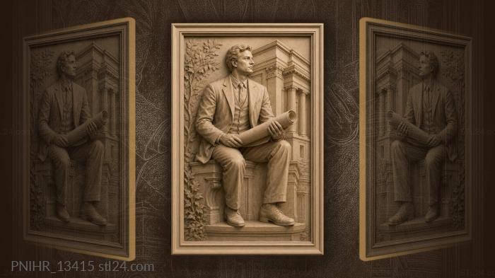 Frank Lloyd Wright holds building blueprints 3d STL model