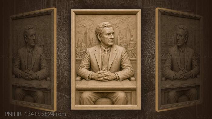 Businessman sits at his desk before skyscrapers 3d STL model