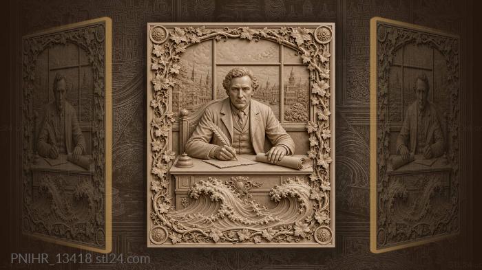 Herman Melville writes with quill by stormy wave 3d STL model