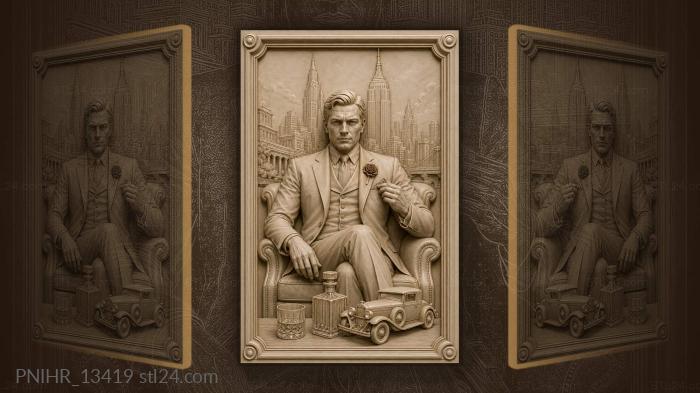 Jay Gatsby by a vintage car above the New York skyline 3d STL model