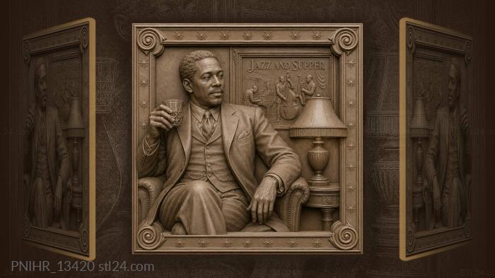 Man with a drink listens to jazz music 3d STL model