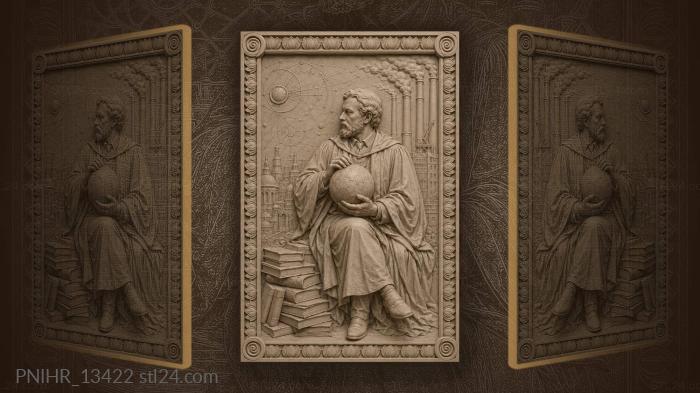Nicolaus Copernicus with a globe amid orbits · Galileo Galilei 3d STL model