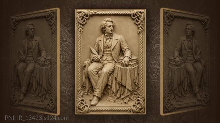 Alexander Pushkin with a quill over books 3d STL model