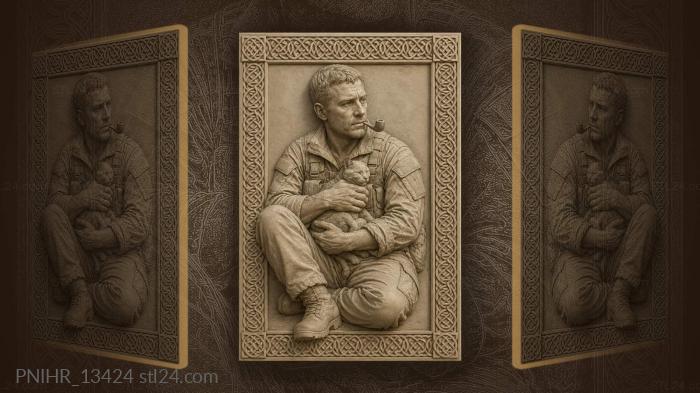 Douglas MacArthur with a kitten and a pipe 3d STL model