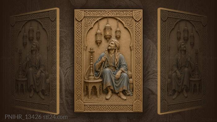 Eastern gentleman with hookah and lanterns 3d STL model