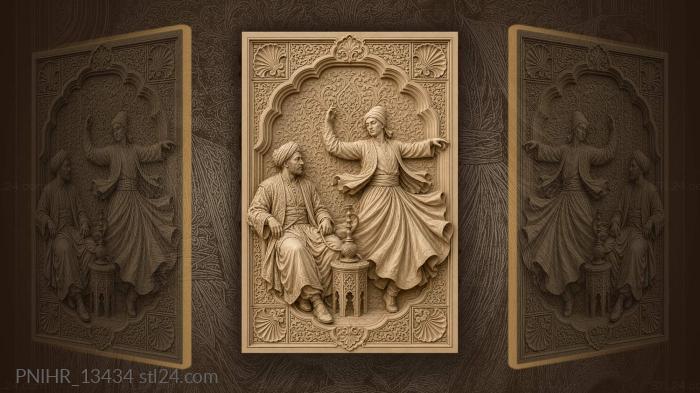 Old man with hookah and a whirling dancer 3d STL model