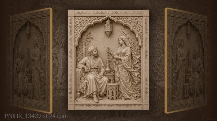 Eastern couple with hookah and lantern 3d STL model