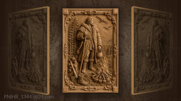 Hunter in fur coat with pot 3d STL model