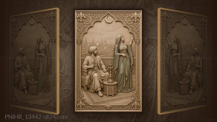 Eastern man and woman with city 3d STL model