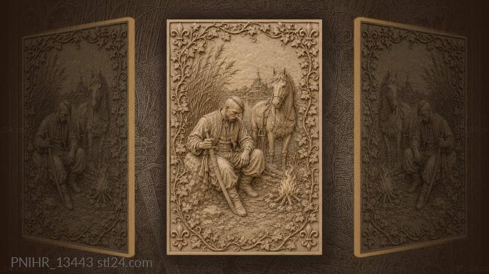 Resting by a campfire with his horse 3d STL model
