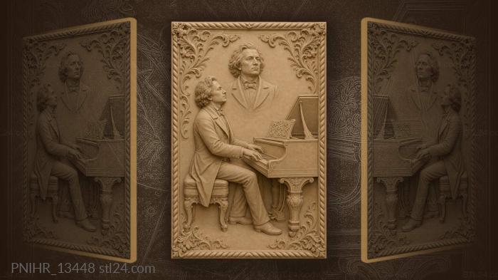 Sviatoslav Richter at the piano with his own bust · Ludwig van Beethoven 3d STL model