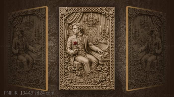 Frédéric Chopin with a rose by the piano · Ludwig van Beethoven 3d STL model