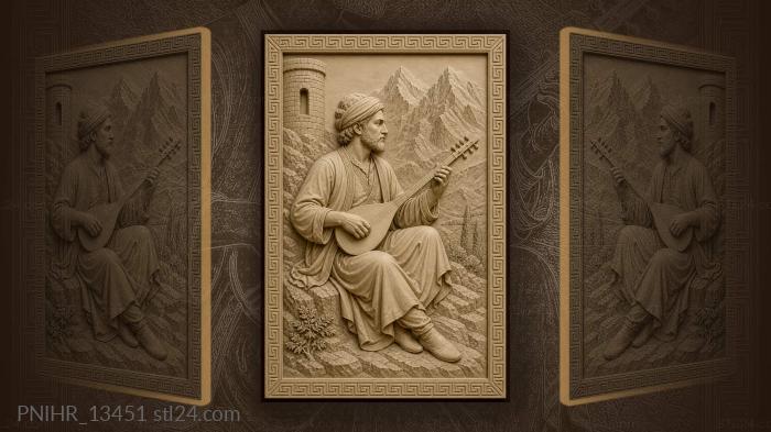 Sayat-Nova with a tar by a mountain tower 3d STL model