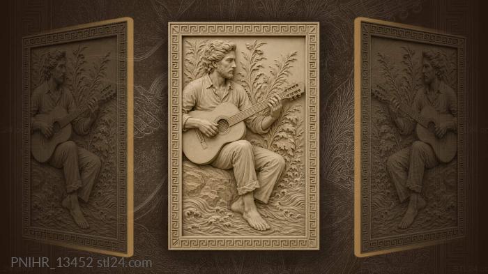 Jim Morrison with a guitar by the water 3d STL model