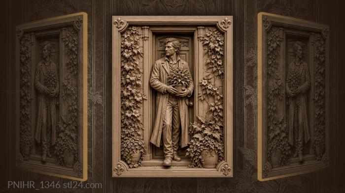 Man in doorway holding potted plant 3d STL model