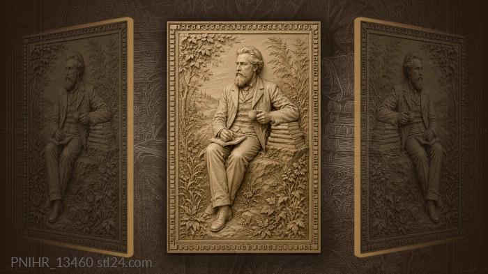 Charles Darwin with a notebook among the grasses · Rudyard Kipling 3d STL model