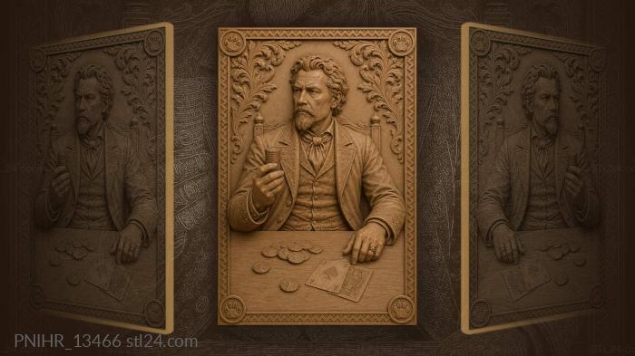 Wild Bill Hickok with coins and the ace of spades 3d STL model
