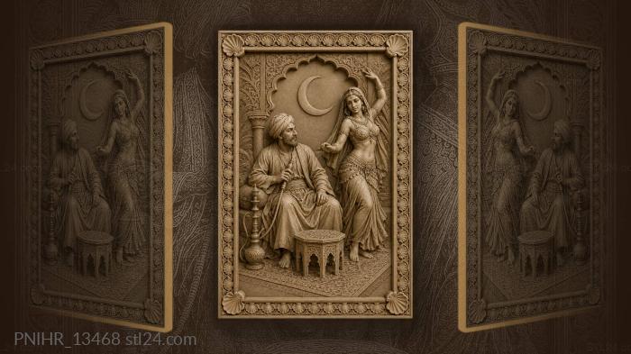 Eastern gentleman with dancer and moon 3d STL model