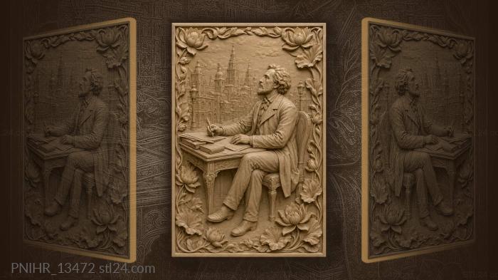 Victor Hugo writing before Gothic spires 3d STL model