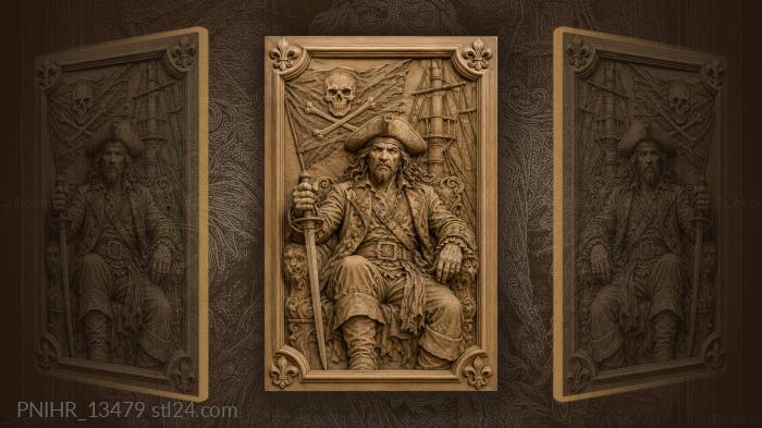 Edward Teach Blackbeard with a sword on his throne 3d STL model
