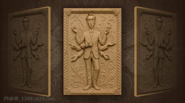 Many armed man with coffee and cigarette 3d STL model