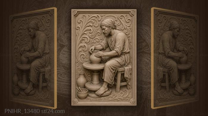 Potter shaping a pot on his wheel 3d STL model