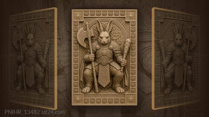 Armored rabbit warrior with axe and club 3d STL model