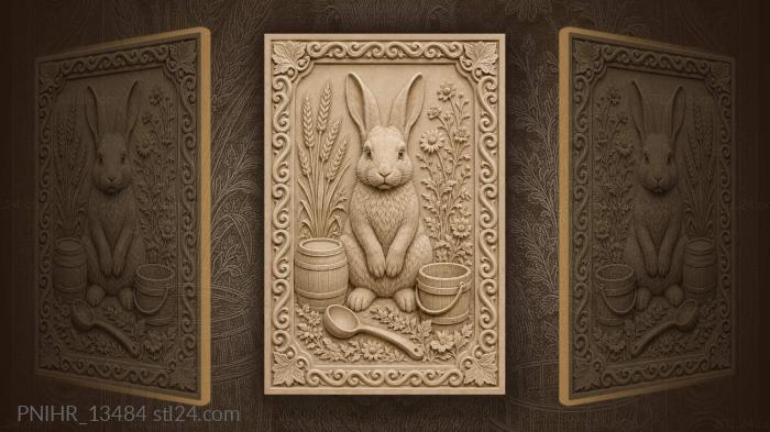 Rabbit with barrel and wildflowers 3d STL model