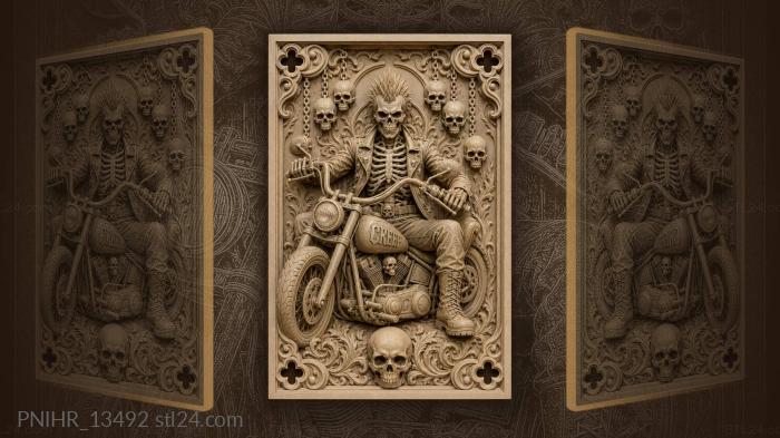 Biker skeleton with motorcycle and skulls 3d STL model
