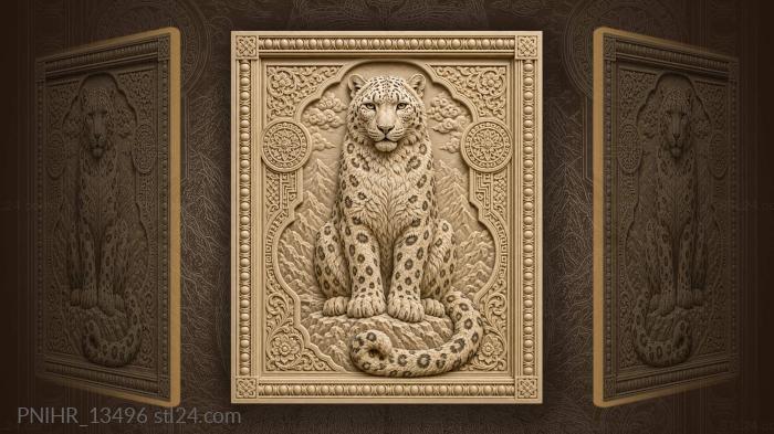 Majestic snow leopard with geometric frame 3d STL model