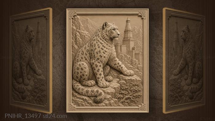 Snow leopard above ancient city 3d STL model