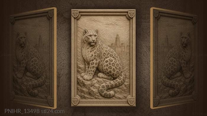 Snow leopard above distant city 3d STL model
