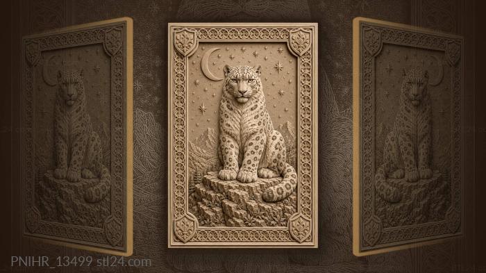 Snow leopard under starry moon 3d STL model