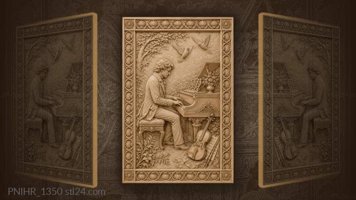 Piano player with violin and birds · Ludwig van Beethoven 3d STL model