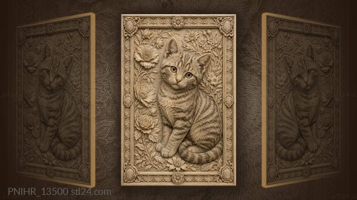 Curious kitten among summer blooms 3d STL model