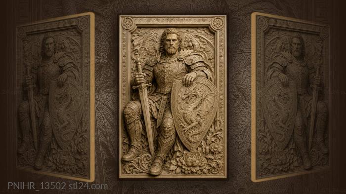 Dragon on the shield of a seated warrior 3d STL model