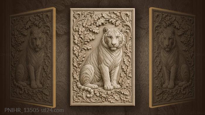 White tiger among oak leaves 3d STL model
